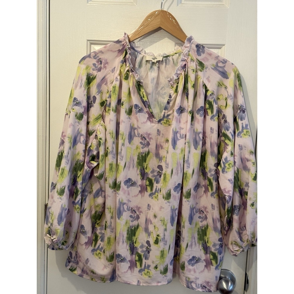 Entro Purple M Floral Langenlook Flowy Blouse Cottage Spring Summer Chic